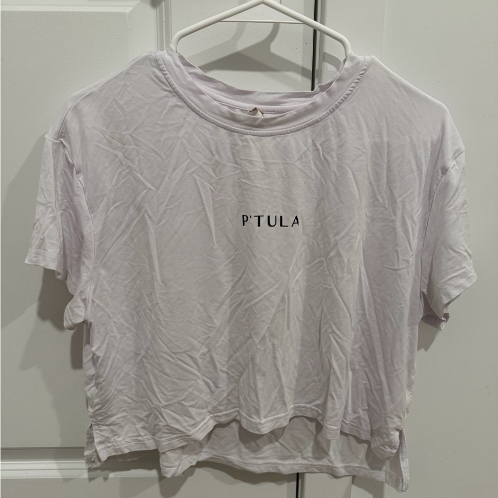 P'TULA Women's White Cropped Short Sleeve Top